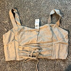 Abercrombie linen blend lace up top size XL
